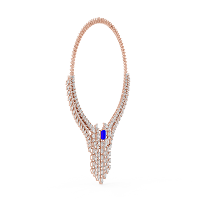 Blue Sapphire Diamond Fringe Statement Necklace