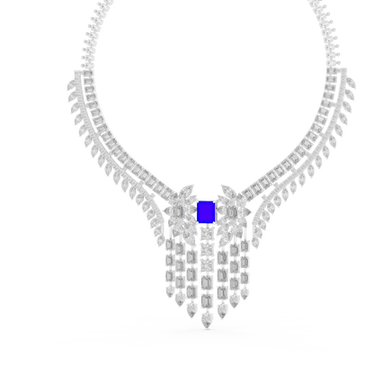 Blue Sapphire Diamond Fringe Statement Necklace