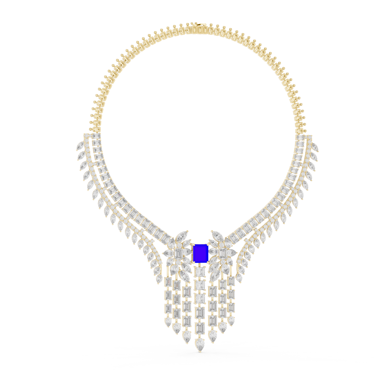 Blue Sapphire Diamond Fringe Statement Necklace