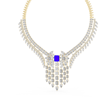 Blue Sapphire Diamond Fringe Statement Necklace