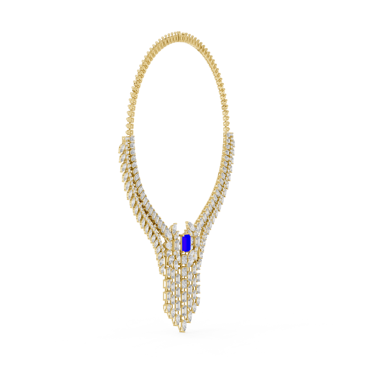 Blue Sapphire Diamond Fringe Statement Necklace