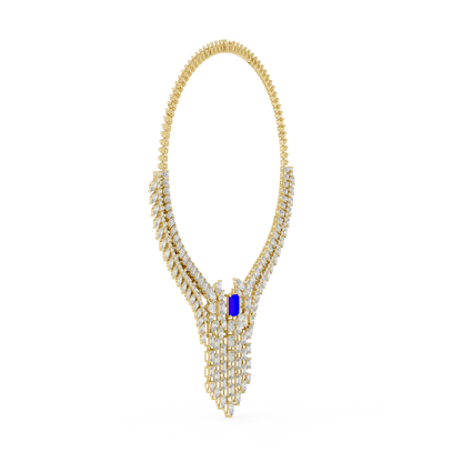 Blue Sapphire Diamond Fringe Statement Necklace