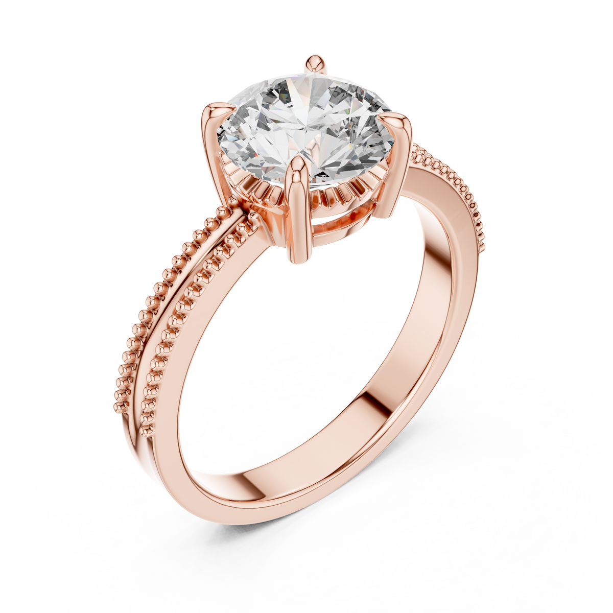 Vintage-Inspired Milgrain Solitaire Ring – Round Brilliant Cut Center Stone