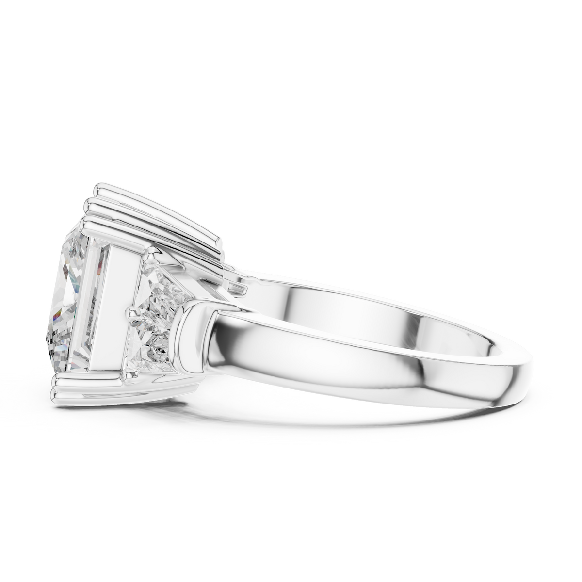 Princess Cut Three-Stone Engagement Ring with Trapezoid Accents