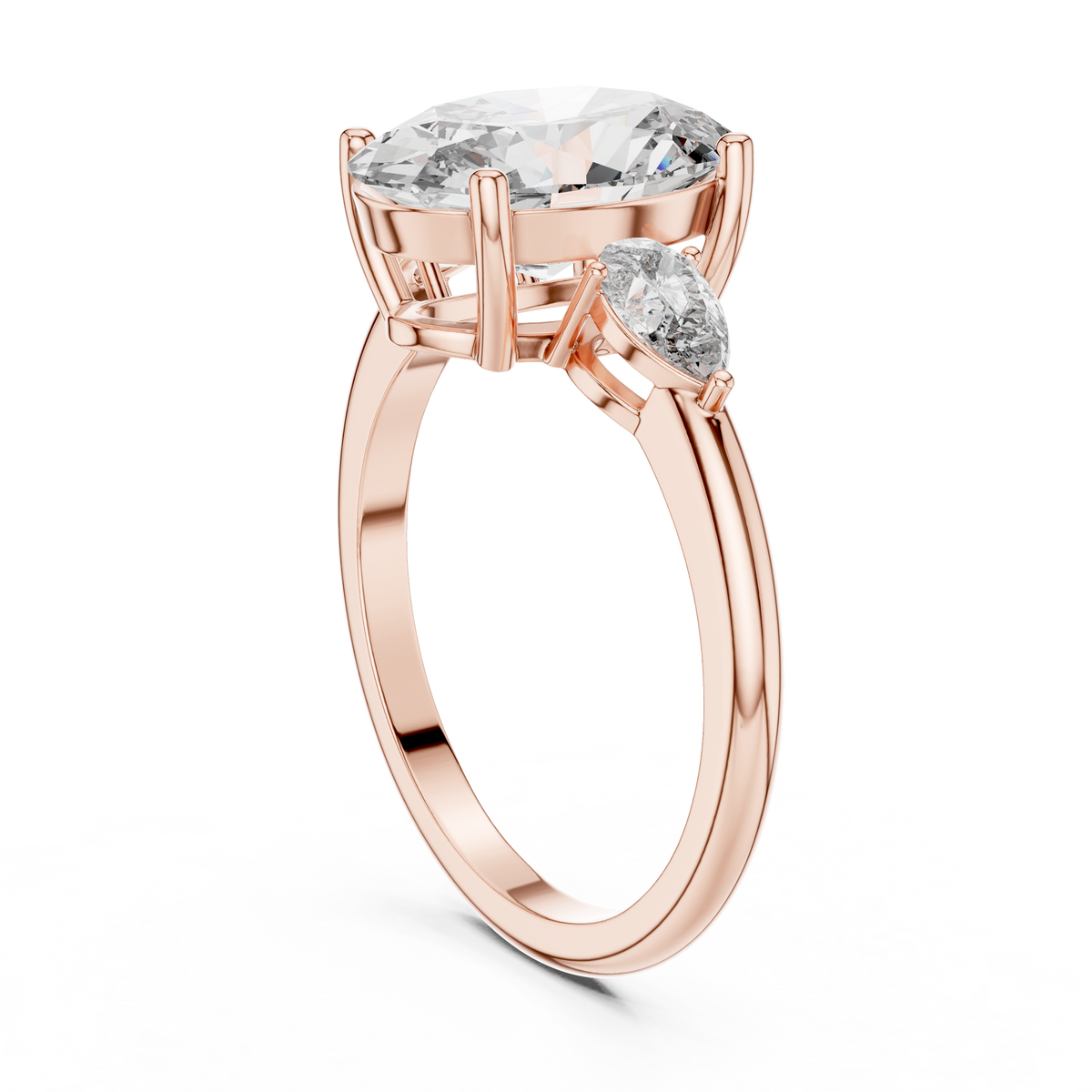 Oval Cut Diamond Three-Stone Ring with Pear Side Stones