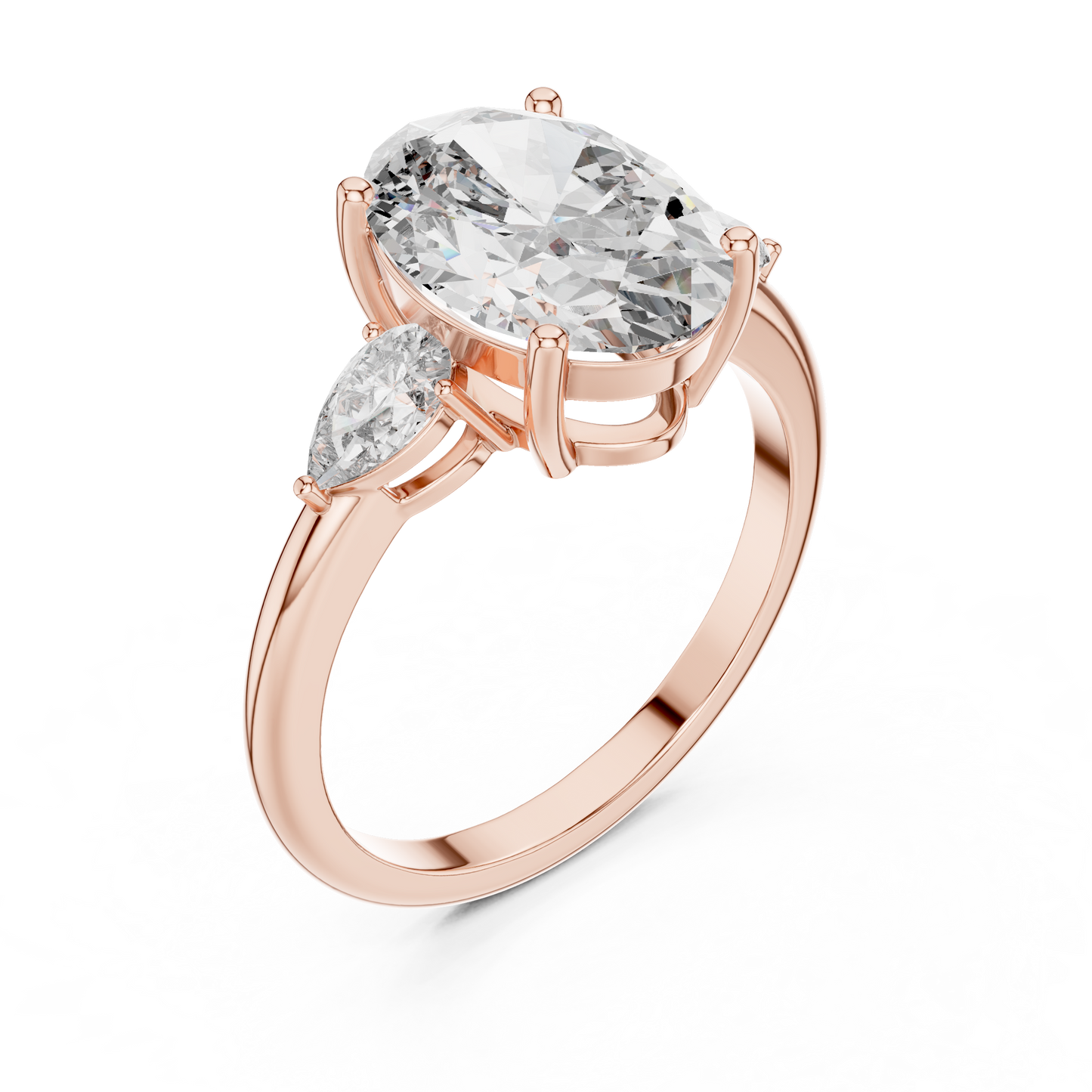 Oval Cut Diamond Three-Stone Ring with Pear Side Stones