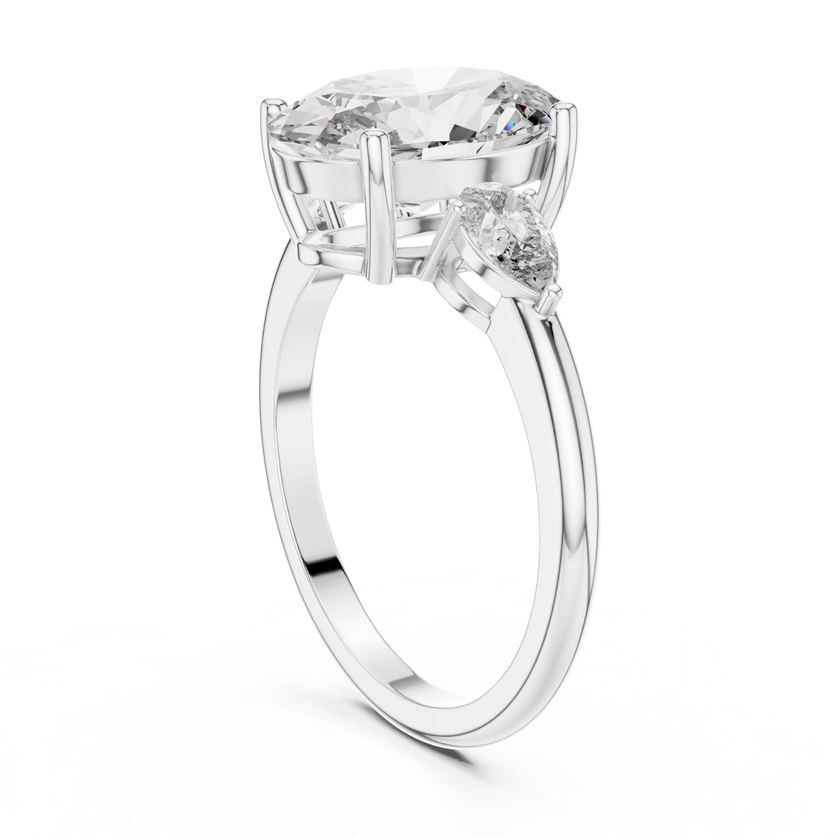Oval Cut Diamond Three-Stone Ring with Pear Side Stones