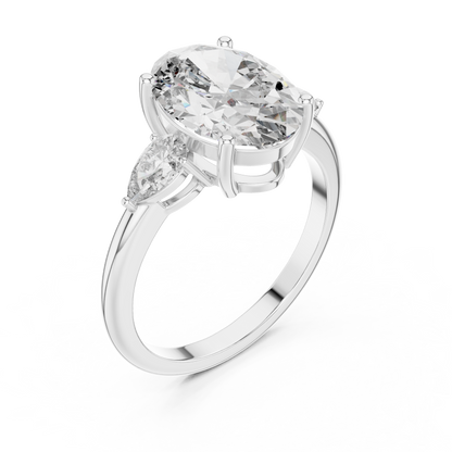Oval Cut Diamond Three-Stone Ring with Pear Side Stones