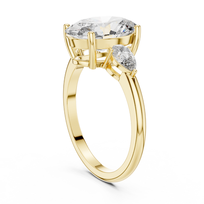 Oval Cut Diamond Three-Stone Ring with Pear Side Stones