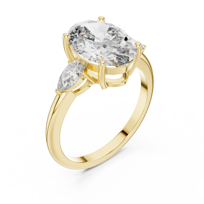 Oval Cut Diamond Three-Stone Ring with Pear Side Stones