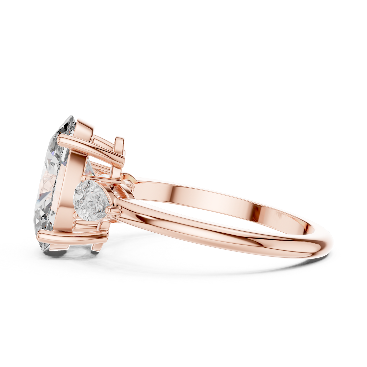 Oval Cut Diamond Three-Stone Ring with Pear Side Stones