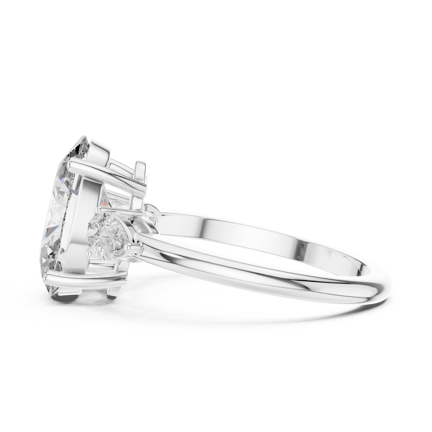 Oval Cut Diamond Three-Stone Ring with Pear Side Stones