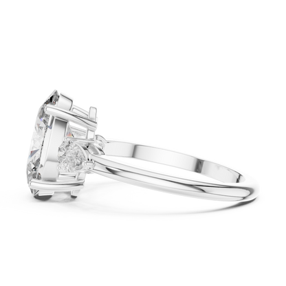 Oval Cut Diamond Three-Stone Ring with Pear Side Stones