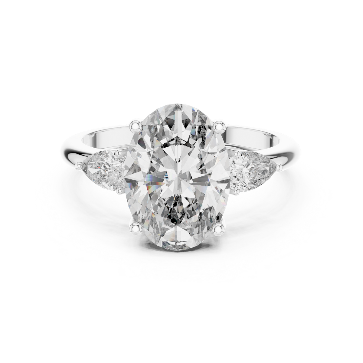 Oval Cut Diamond Three-Stone Ring with Pear Side Stones