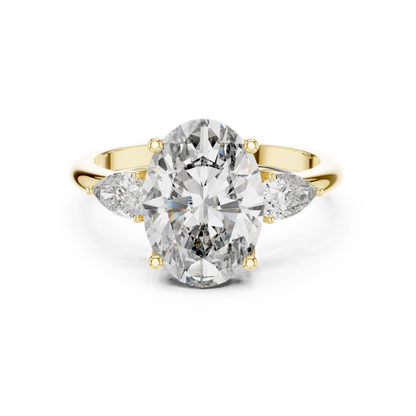 Oval Cut Diamond Three-Stone Ring with Pear Side Stones