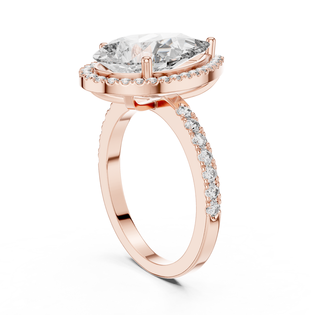 Pear-Cut Diamond Halo Engagement Ring with Pavé Band