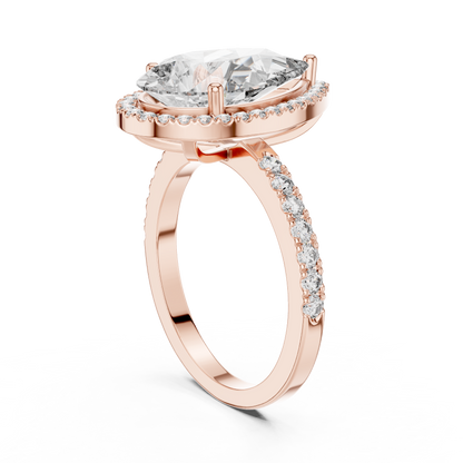 Pear-Cut Diamond Halo Engagement Ring with Pavé Band
