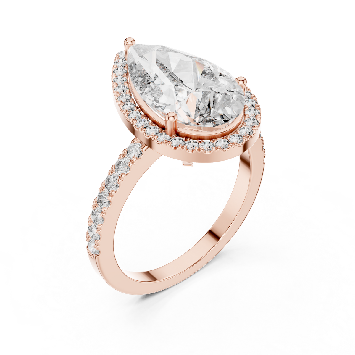 Pear-Cut Diamond Halo Engagement Ring with Pavé Band