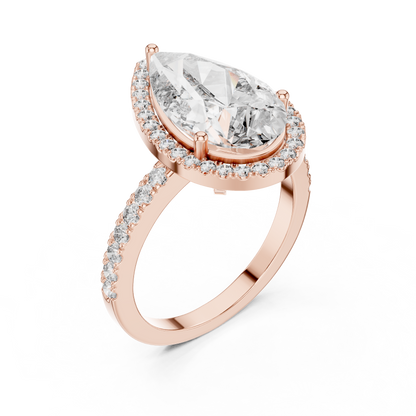 Pear-Cut Diamond Halo Engagement Ring with Pavé Band