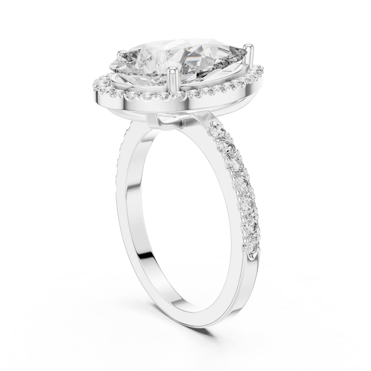 Pear-Cut Diamond Halo Engagement Ring with Pavé Band