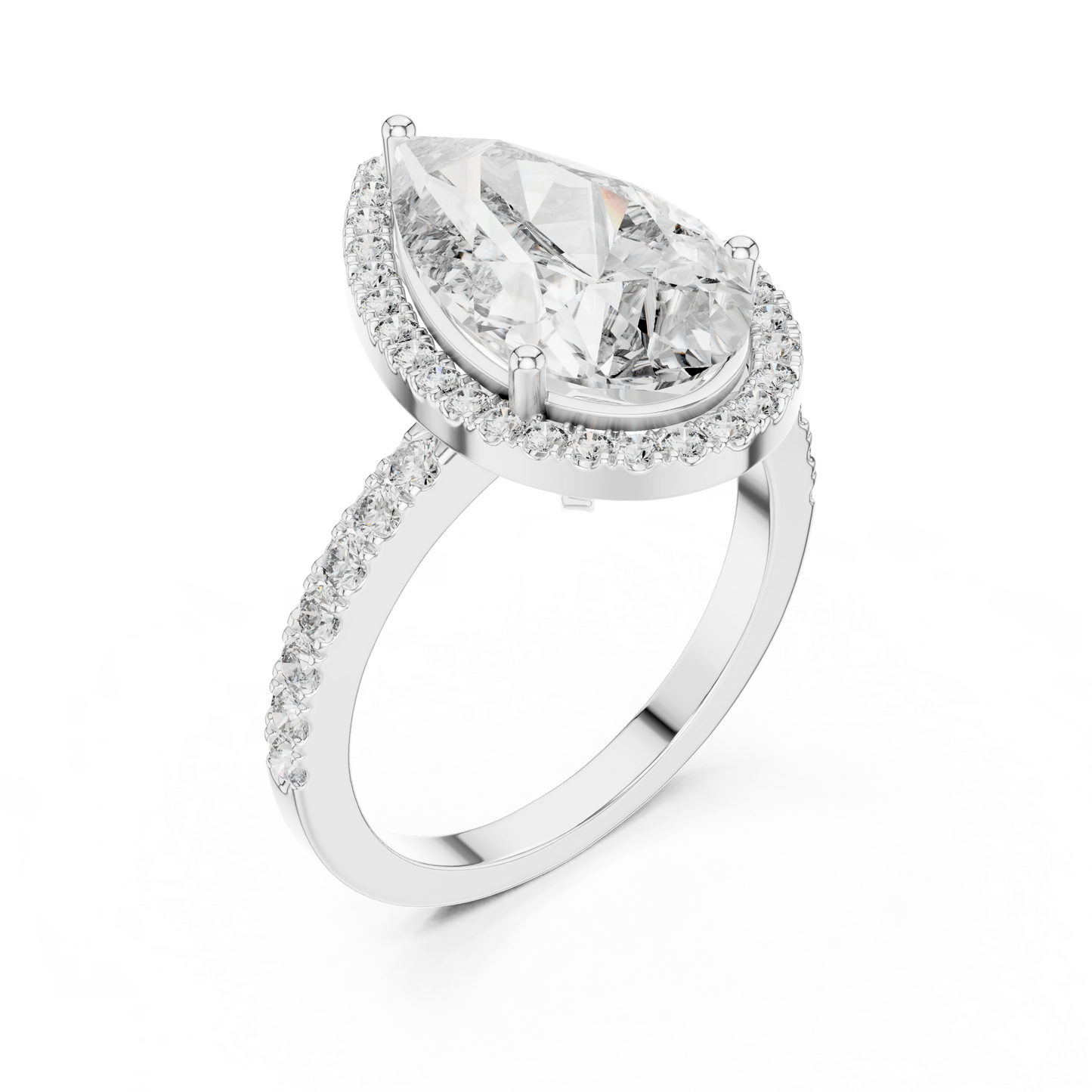 Pear-Cut Diamond Halo Engagement Ring with Pavé Band