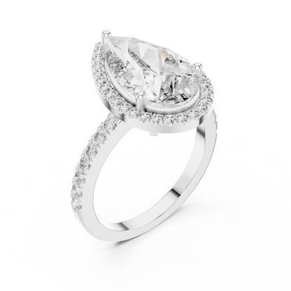 Pear-Cut Diamond Halo Engagement Ring with Pavé Band