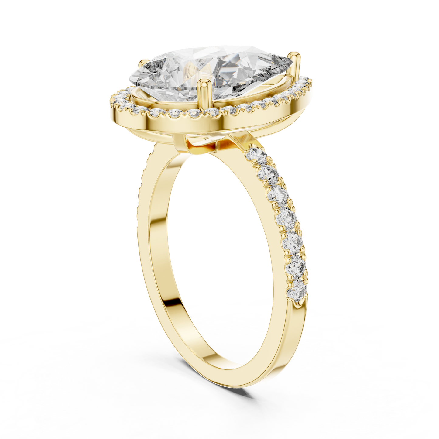Pear-Cut Diamond Halo Engagement Ring with Pavé Band