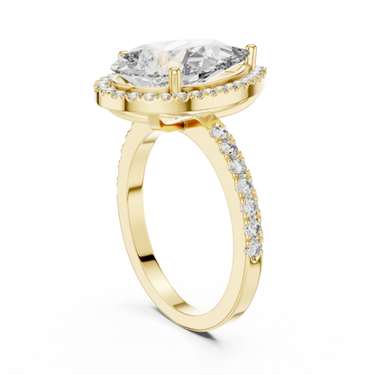 Pear-Cut Diamond Halo Engagement Ring with Pavé Band