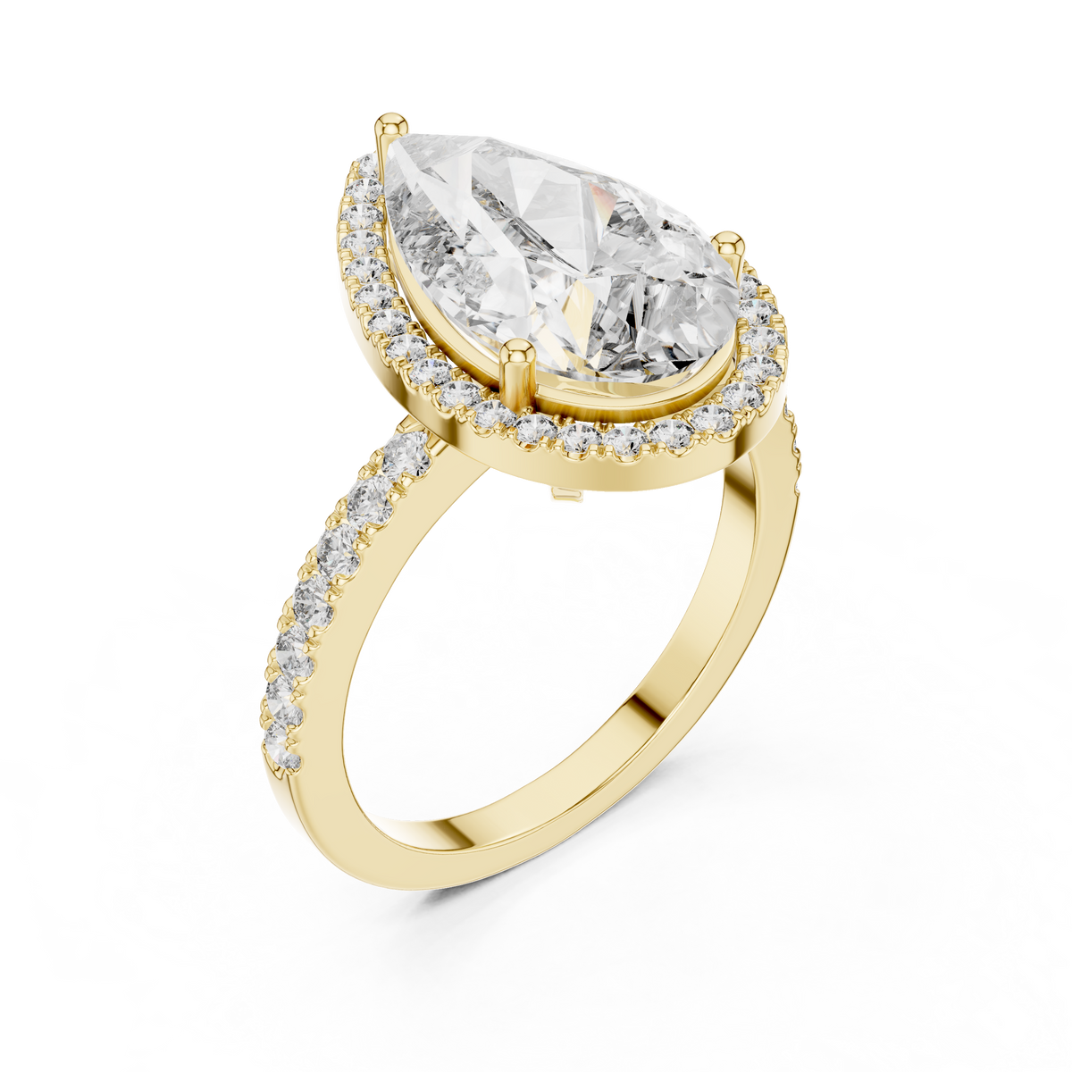 Pear-Cut Diamond Halo Engagement Ring with Pavé Band