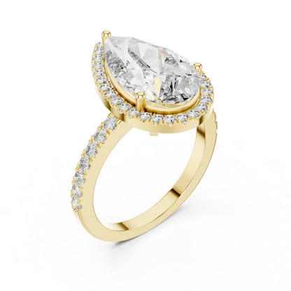 Pear-Cut Diamond Halo Engagement Ring with Pavé Band
