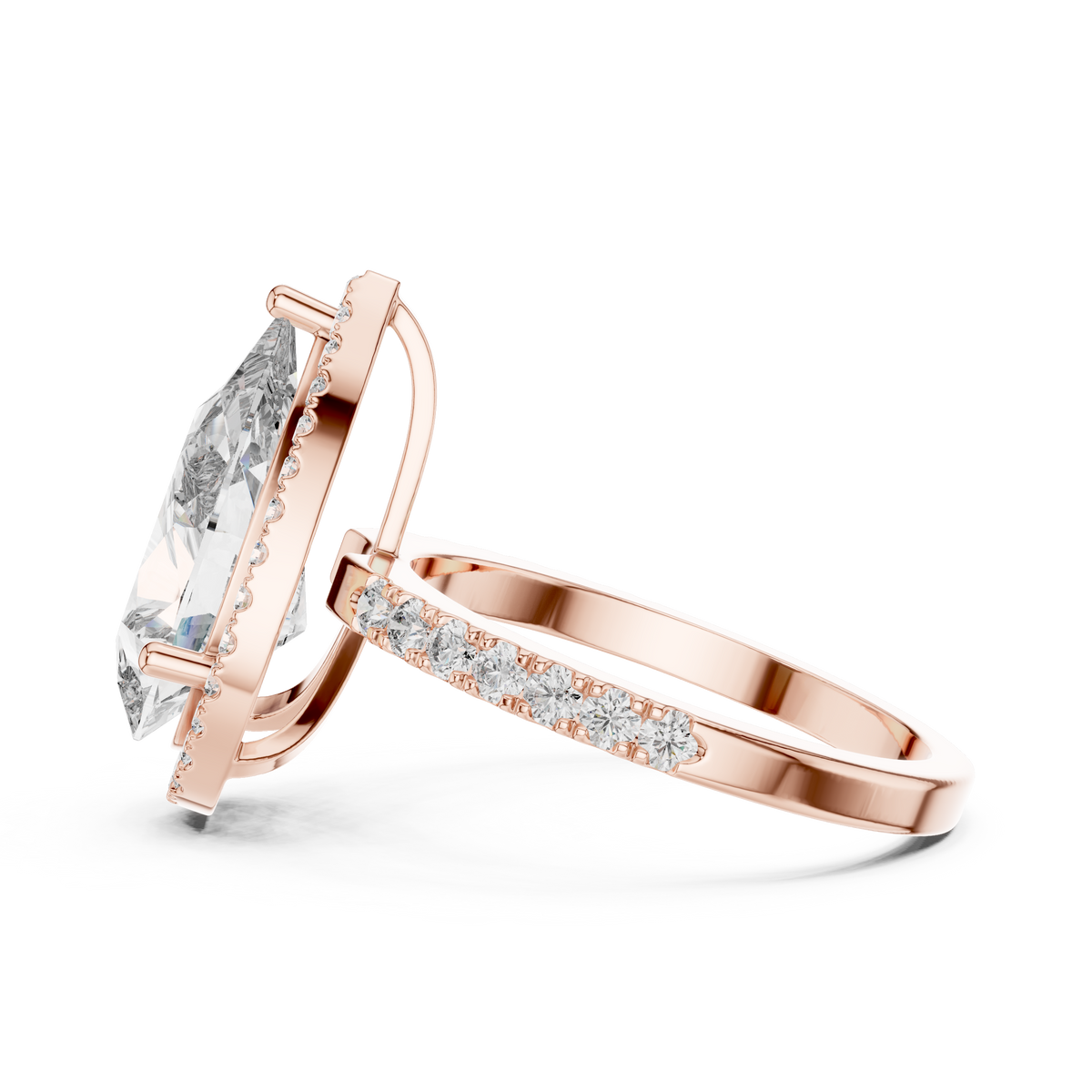 Pear-Cut Diamond Halo Engagement Ring with Pavé Band