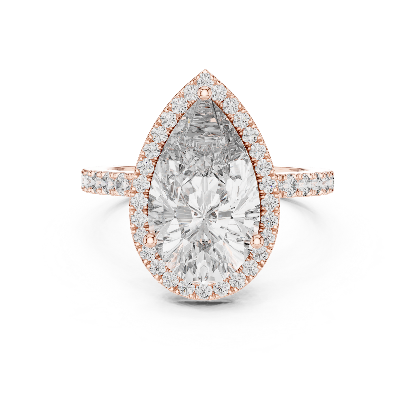 Pear-Cut Diamond Halo Engagement Ring with Pavé Band