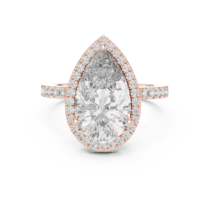 Pear-Cut Diamond Halo Engagement Ring with Pavé Band