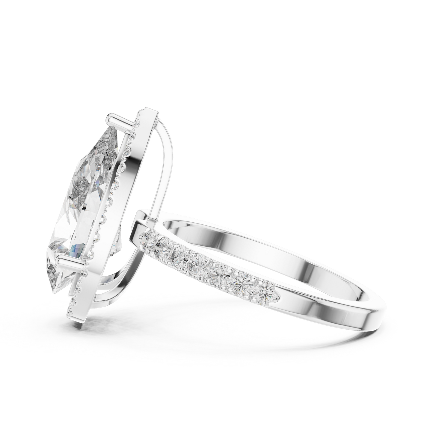 Pear-Cut Diamond Halo Engagement Ring with Pavé Band