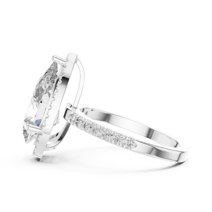 Pear-Cut Diamond Halo Engagement Ring with Pavé Band