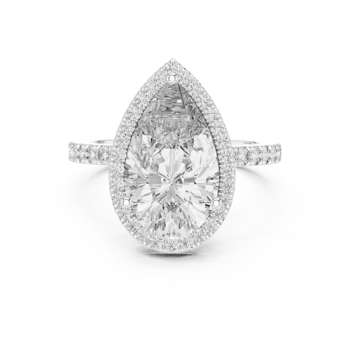 Pear-Cut Diamond Halo Engagement Ring with Pavé Band