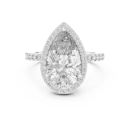 Pear-Cut Diamond Halo Engagement Ring with Pavé Band