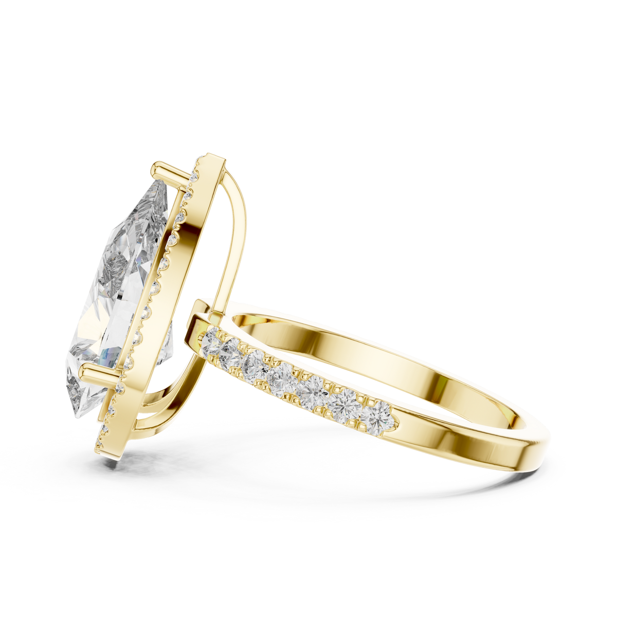 Pear-Cut Diamond Halo Engagement Ring with Pavé Band