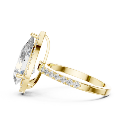 Pear-Cut Diamond Halo Engagement Ring with Pavé Band