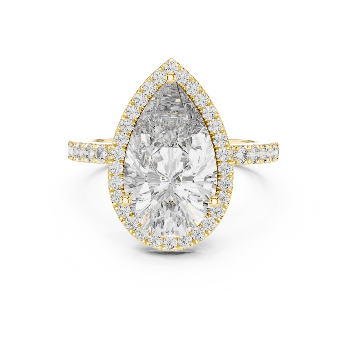 Pear-Cut Diamond Halo Engagement Ring with Pavé Band