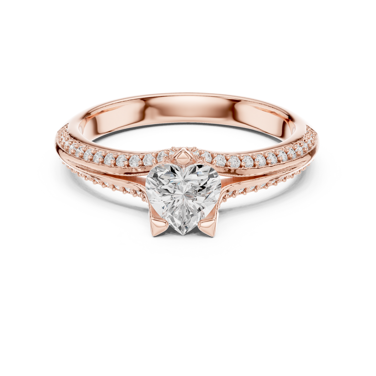 Heart-Cut Diamond Split-Shank Engagement Ring