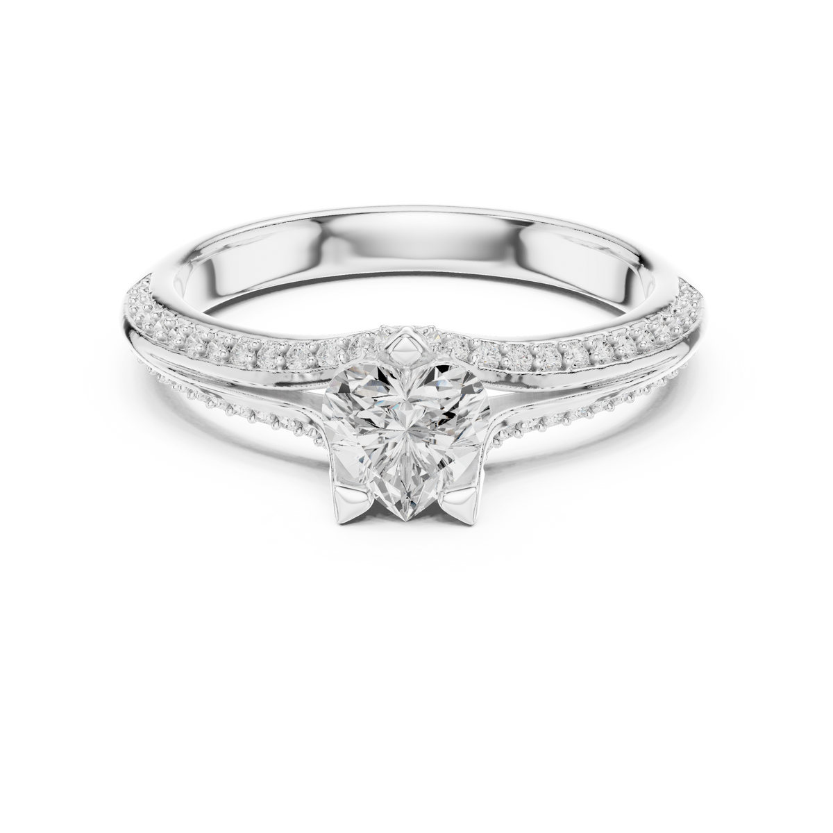 Heart-Cut Diamond Split-Shank Engagement Ring
