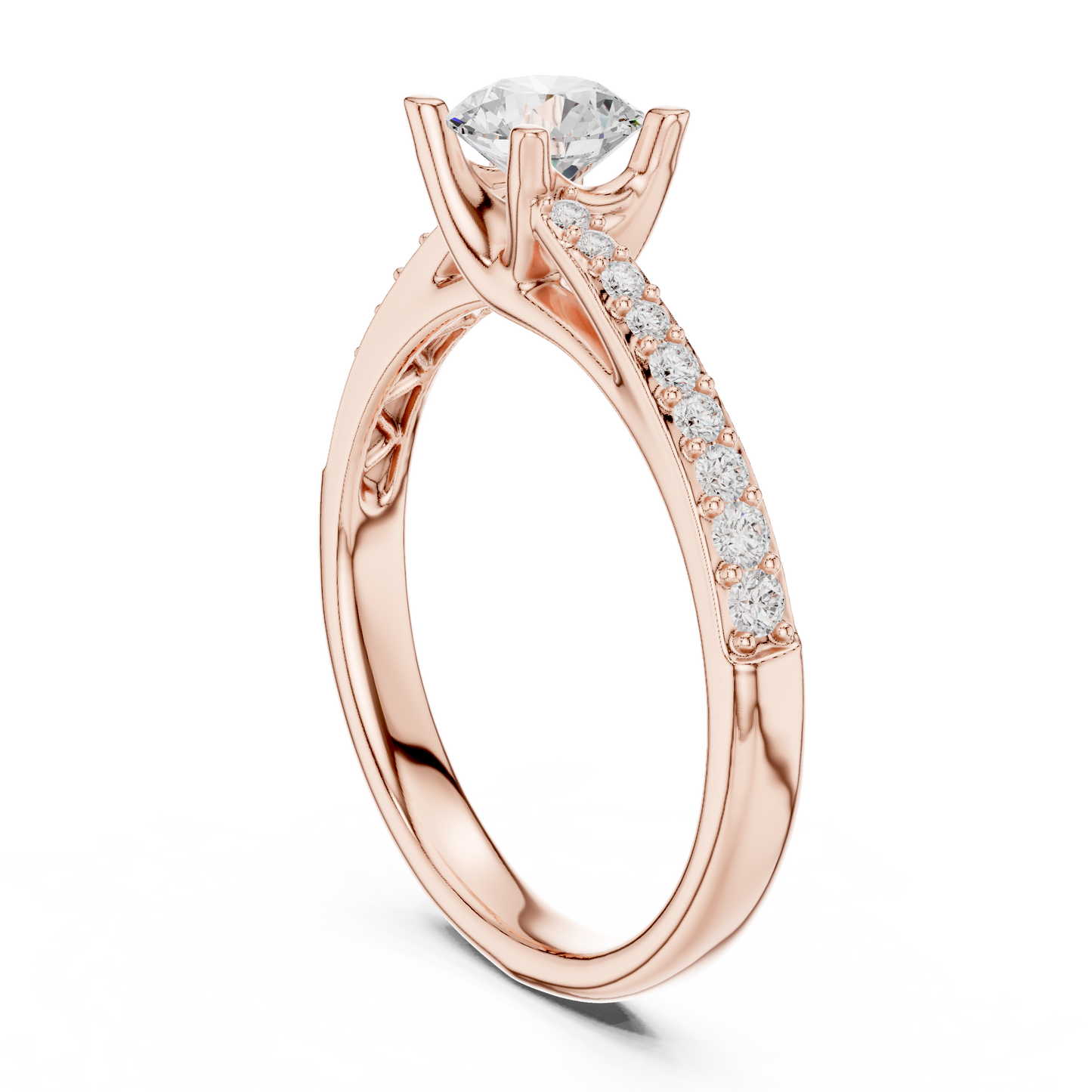 Round Brilliant Bypass Pavé Engagement Ring