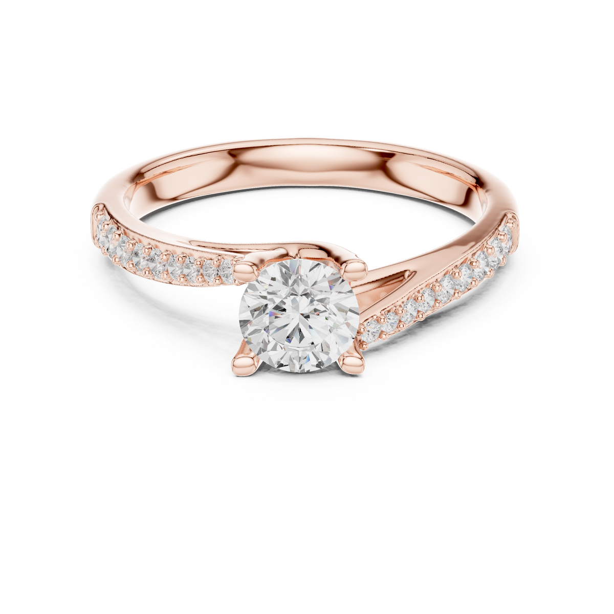 Round Brilliant Bypass Pavé Engagement Ring