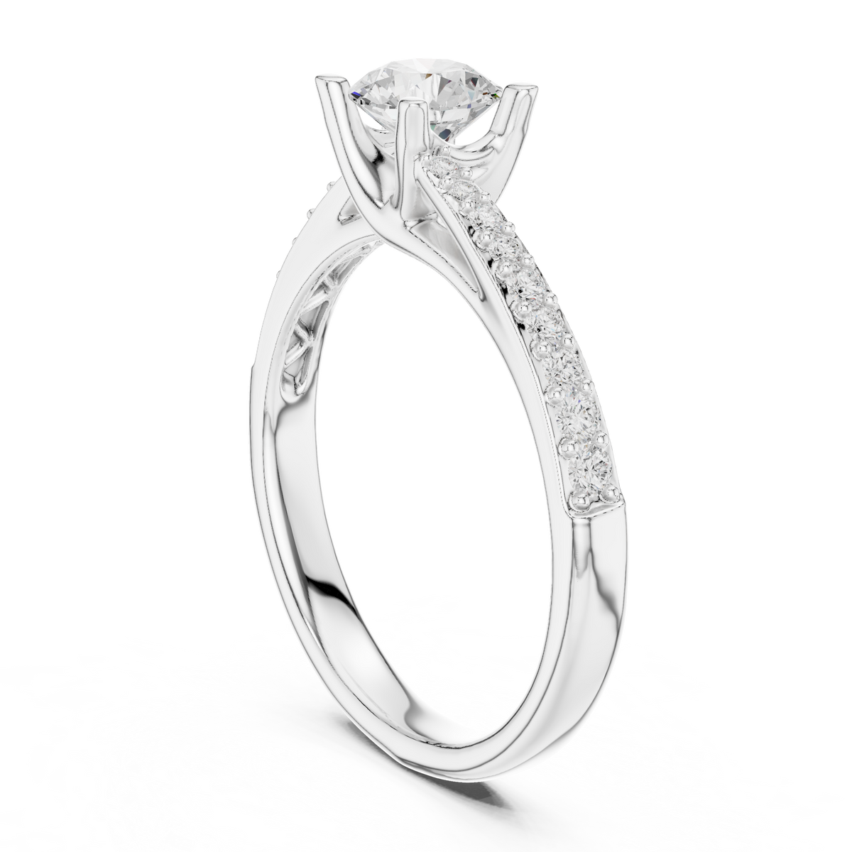 Round Brilliant Bypass Pavé Engagement Ring