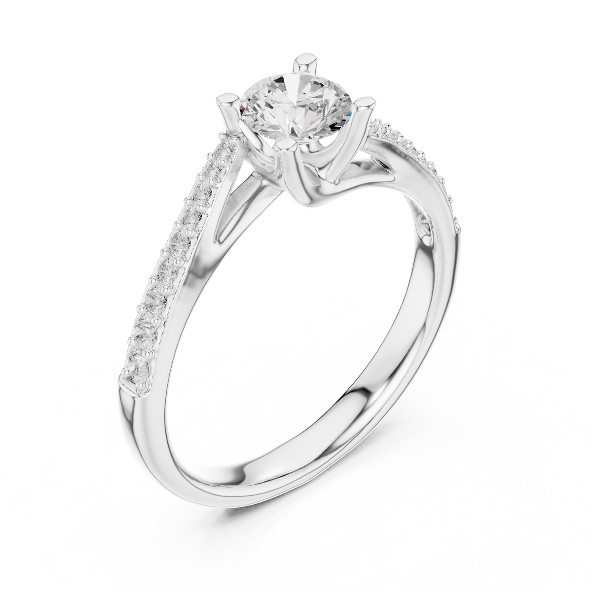 Round Brilliant Bypass Pavé Engagement Ring