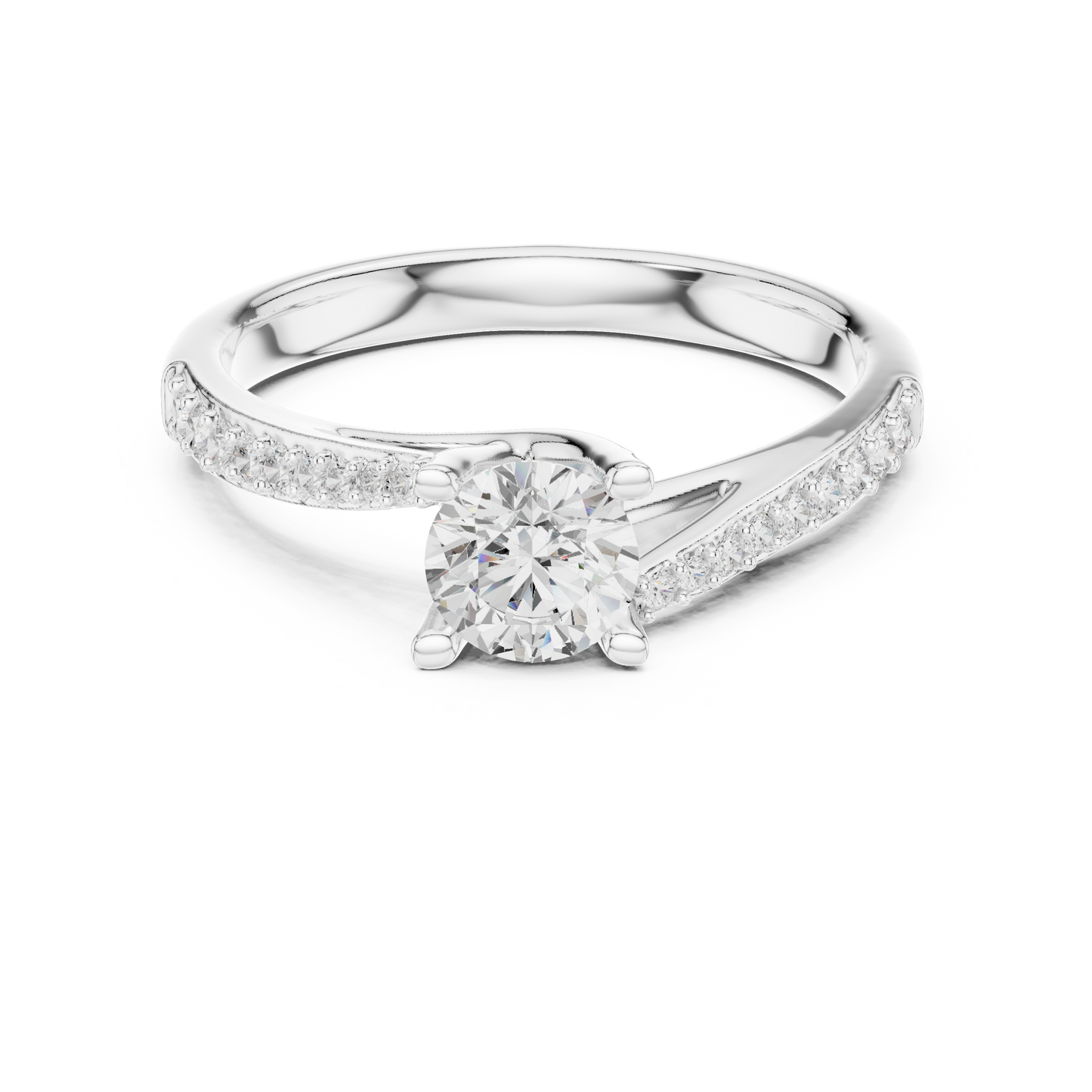 Round Brilliant Bypass Pavé Engagement Ring