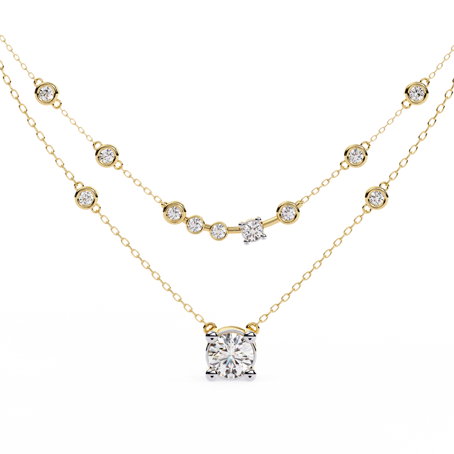 Golden Glow Dual Diamond Necklace Yellow Gold