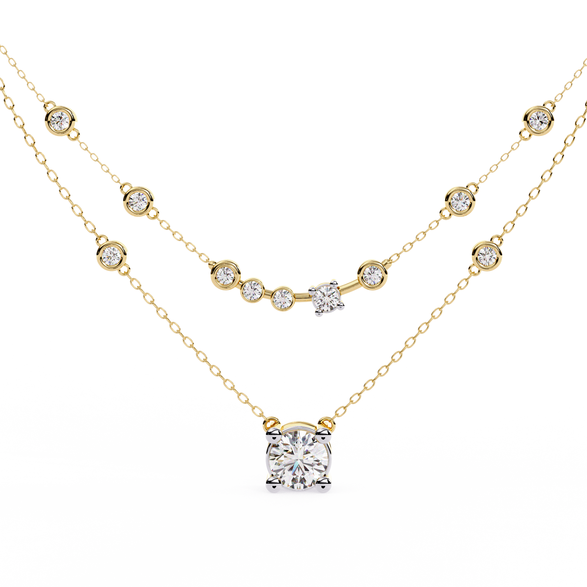 Golden Glow Dual Diamond Necklace Yellow Gold