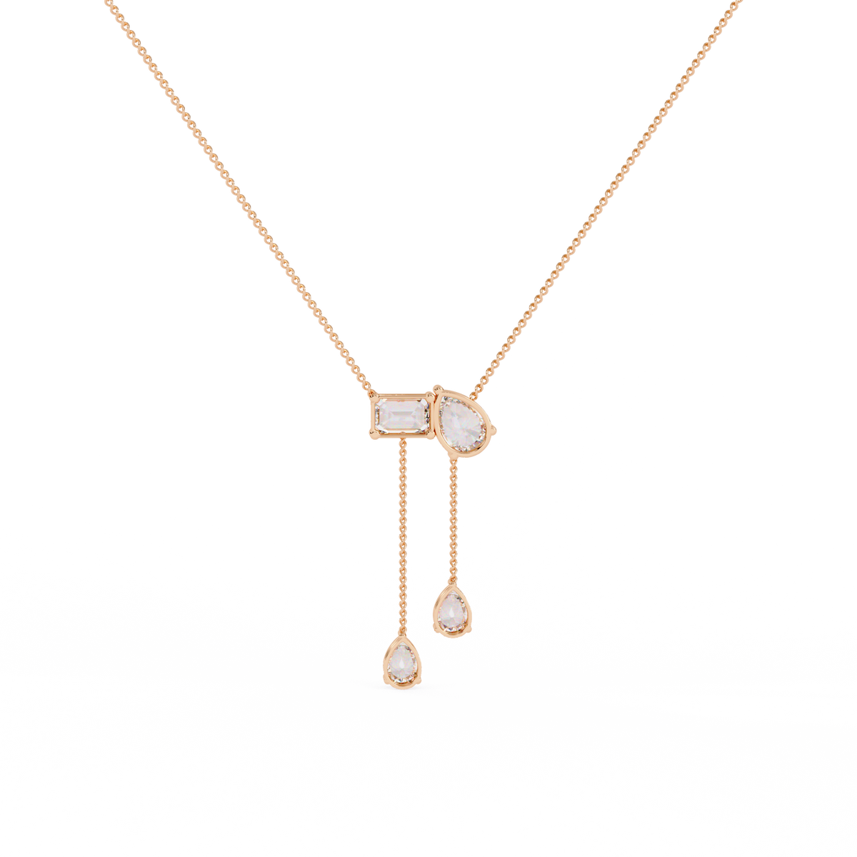 Diamond Cascade Drop Necklace Rose Gold